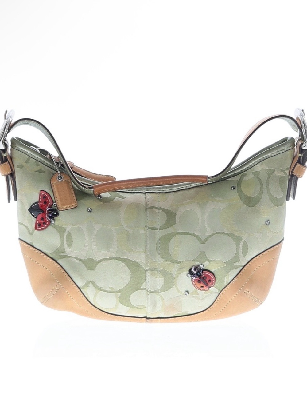 RARE Vintage 2004 Green Ladybug Swarovski Crystal Hobo Coach Shoulder Bag